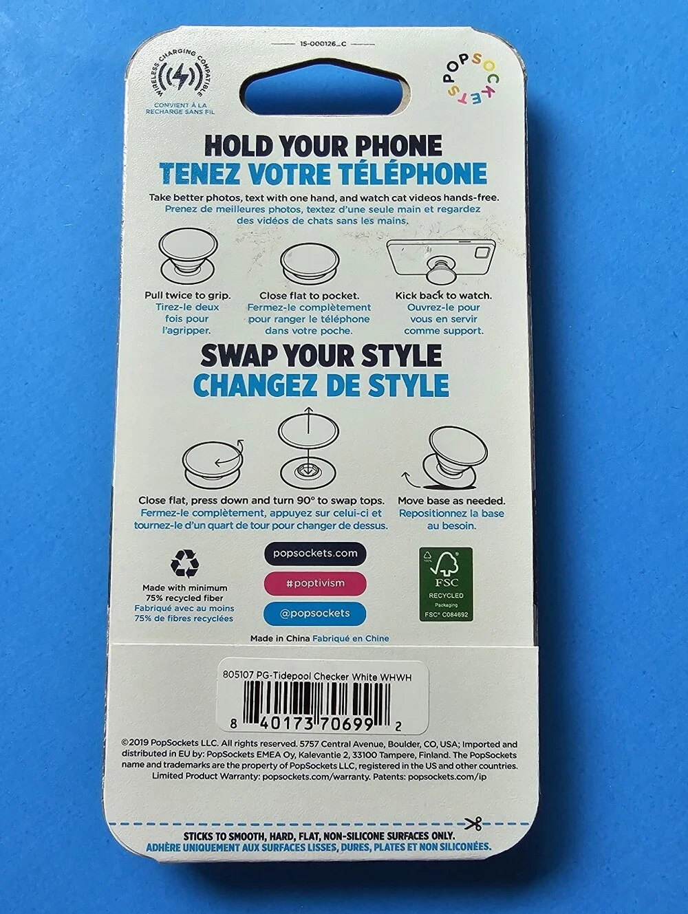 Popsocket - Tidepool Checker White (LIQUID GLITTER)